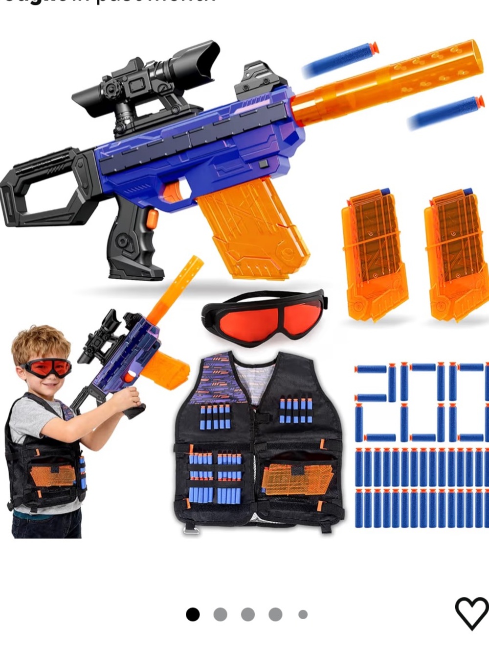 Blue & Orange Electric Toy Sniper Rifle Playset with Tactical Vest and Goggles